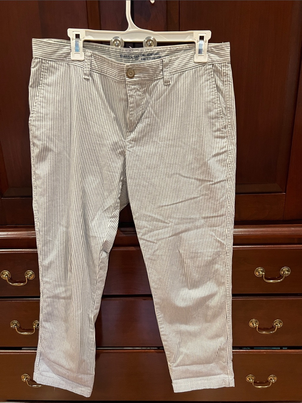 GAP Women's Ankle Pants in Beige and White Pinstripe